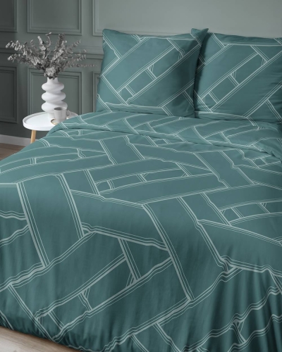 Pościel satyna bawełniana Home Satin 220x200 turkusowa wzór geometryczny