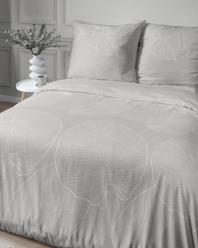 Pościel satyna bawełniana Home Satin 220x200 beżowa w duże liście