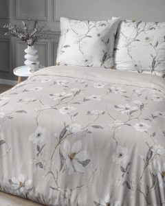 Pościel satyna bawełniana Home Satin beżowa 220x200 w białe kwiaty