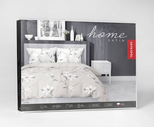 Pościel satyna bawełniana Home Satin beżowa 220x200 w białe kwiaty