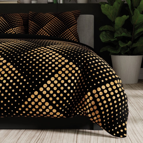 Komplet pościeli z bawełny satynowej czarno złota 220x200 Luxe