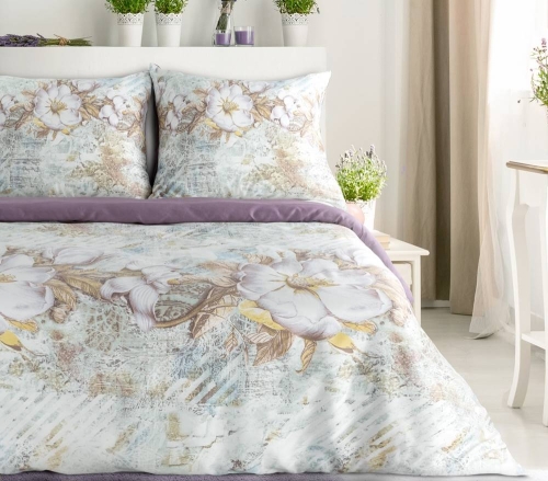 Komplet pościeli z bawełny satynowej Spring 140x200 w białe kwiaty