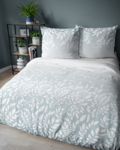Pościel bawełniana 100% turkusowo biała 220x200 w liście