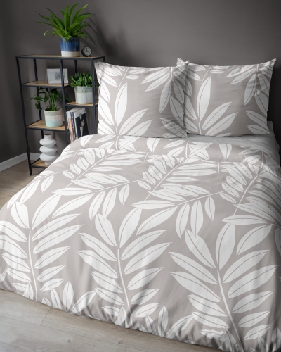 Pościel bawełniana 100% beżowa 220x200 w duże liście