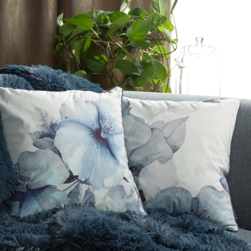 Poszewka dekoracyjna velvet 45x45 Duże Niebieskie Kwiaty