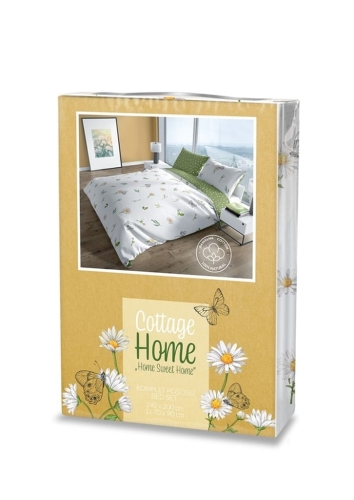 Pościel bawełniana Cottage biała 220x200 w stokrotki