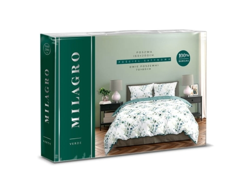 Pościel bawełna satynowa Milagro 160x200 w liście eukaliptusa
