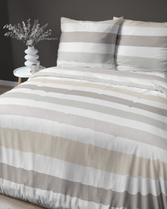 Pościel satyna bawełniana Home Satin 160x200 w beżowe i zielone pasy 