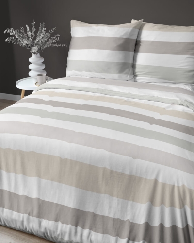 Pościel satyna bawełniana Home Satin 160x200 w beżowe i zielone pasy 