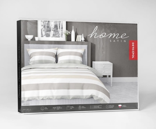 Pościel satyna bawełniana Home Satin 160x200 w beżowe i zielone pasy 