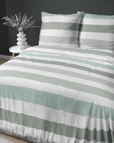 Pościel satyna bawełniana Home Satin 220x200 w zielone, turkusowe i popielate pasy