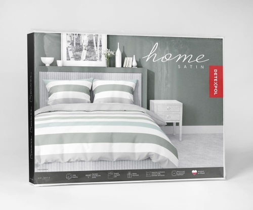 Pościel satyna bawełniana Home Satin 220x200 w zielone, turkusowe i popielate pasy