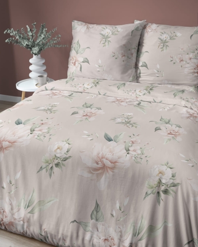 Pościel satyna bawełniana Home Satin 160x200 w kremowe i różowe kwiaty