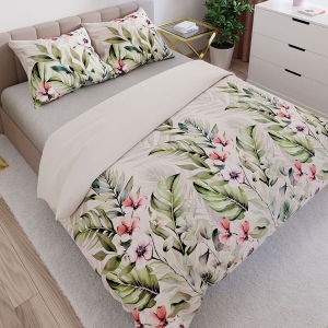 Komplet pościeli z bawełny satynowej w kwiaty hibiskusa 160x200 Paradis