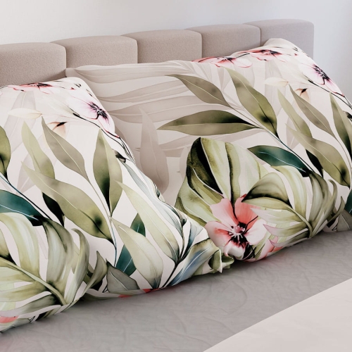 Komplet pościeli z bawełny satynowej w kwiaty hibiskusa 160x200 Paradis