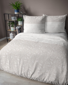 Pościel flanelowa beżowo biała 160x200 w listki