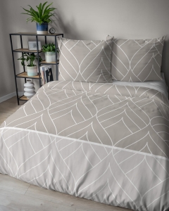 Pościel flanelowa beżowa 220x200 w geometryczne liście
