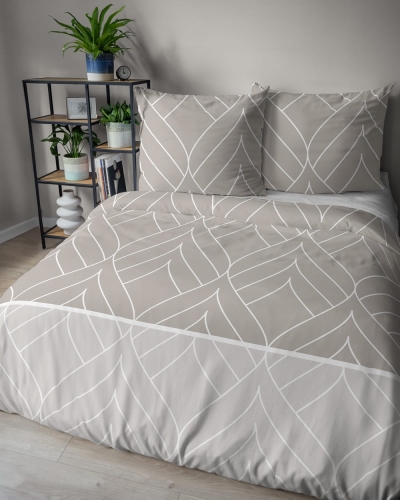 Pościel flanelowa beżowa 220x200 w geometryczne liście