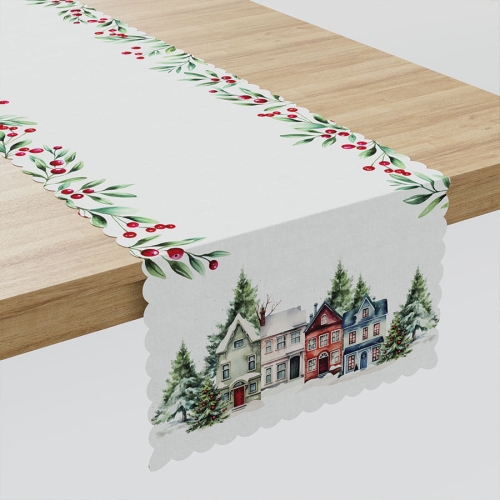Bieżnik wodoodporny świąteczny 38x160 Zimowe Miasteczko