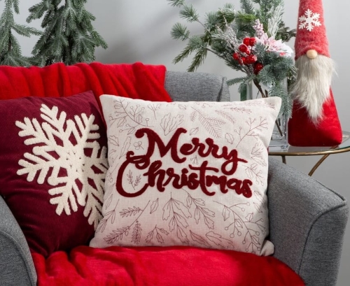 Świąteczna poszewka kremowo bordowa 45x45 Merry Christmas