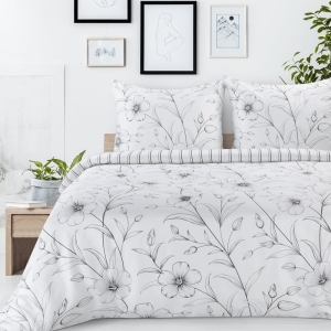 Komplet pościeli z bawełny satynowej czarno biała 160x200 w kwiaty Spring 