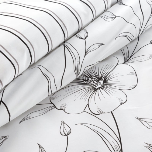 Komplet pościeli z bawełny satynowej czarno biała 220x200 w kwiaty Spring