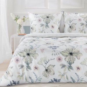 Komplet pościeli z bawełny satynowej 160x200 w kwiaty i liście Spring 