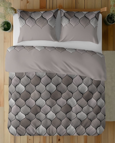 Pościel bawełniana 100% beżowa 160x200 w geometryczny wzór