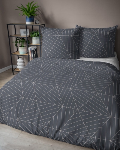 Pościel bawełniana 100% ciemnoszara 220x200 w geometryczny wzór