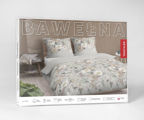 Pościel bawełniana 100% 160x200 w beżowe i kremowe kwiaty 