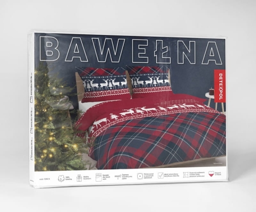 Świąteczna pościel bawełniana Granatowo Czerwona 220x200 Renifery