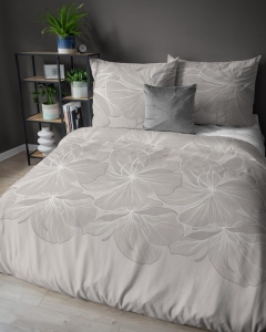 Pościel satyna bawełniana beżowa 220x200 w kwiaty Home Satin