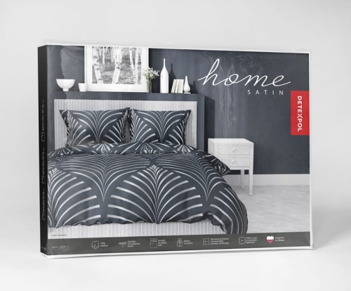 Pościel satyna bawełniana granatowo srebrna 220x200 w liście Home Satin