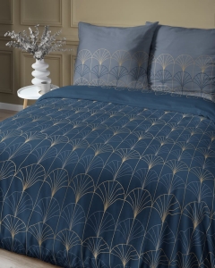 Pościel satyna bawełniana granatowo złoty wzór 220x200 Home Satin