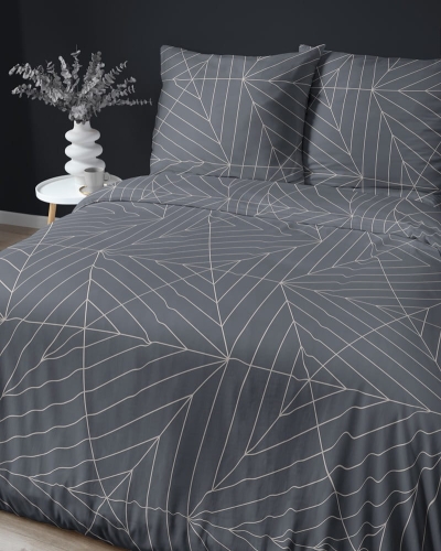 Pościel satyna bawełniana grafitowa 220x200 geometryczny wzór Home Satin