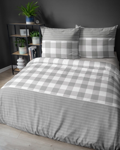Pościel satyna bawełniana popielata 220x200 krata Home Satin