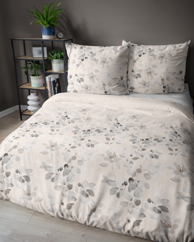 Pościel satyna bawełniana beżowa 160x200 w listki Home Satin