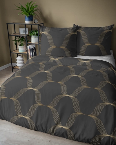 Pościel satyna bawełniana czarna 160x200 w złote fale Home Satin