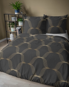 Pościel satyna bawełniana czarna 220x200 w złote fale Home Satin