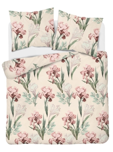Pościel satyna bawełniana kremowa 160x200 w różowe irysy Home Satin