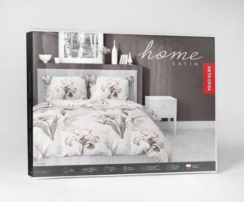 Pościel satyna bawełniana jasno kremowa 220x200 w beżowo różowe irysy Home Satin