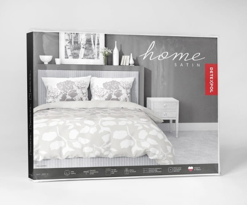 Pościel satyna bawełniana beżowo biała 160x200 w kwiaty i liście Home Satin