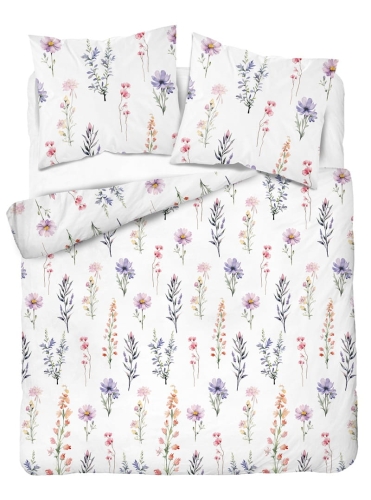 Pościel satyna bawełniana biała 220x200 w polne kwiaty Home Satin