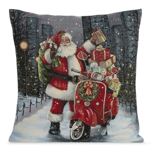 Poszewka gobelinowa świąteczna 45x45 Mikołaj na Skuterze