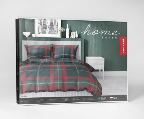 Pościel świąteczna z satyny bawełnianej czerwono zielona 160x200 Krata Home Satin