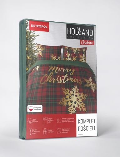Komplet pościeli świątecznej Holland 160x200 Czerwono Zielona Merry Christmas