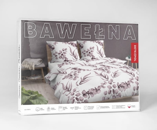 Pościel bawełniana 100% biała 160x200 w liście eukaliptusa w odcieniach różu 