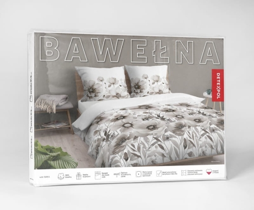 Pościel bawełniana 100% 220x200 w beżowo brązowe kwiaty