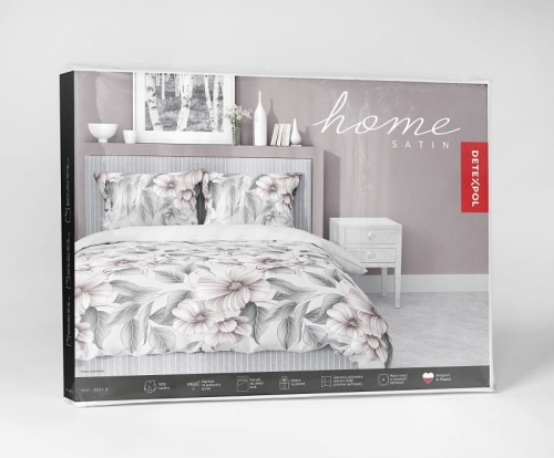 Pościel z satyny bawełnianej 220x200 Home Satin w beżowo-szaro-różowe kwiaty