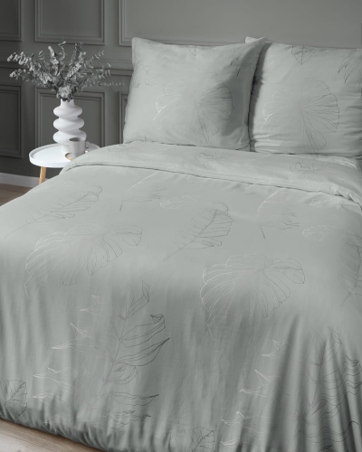 Pościel z satyny bawełnianej miętowej 160x200 Home Satin w liście
